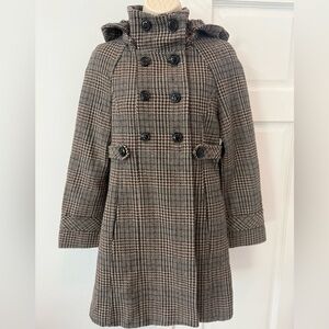 Zara Women's Black and Brown Plaid Pea Coat